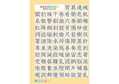 小学6年生の漢字一覧表（筆順付き）A4 オレンジ 左